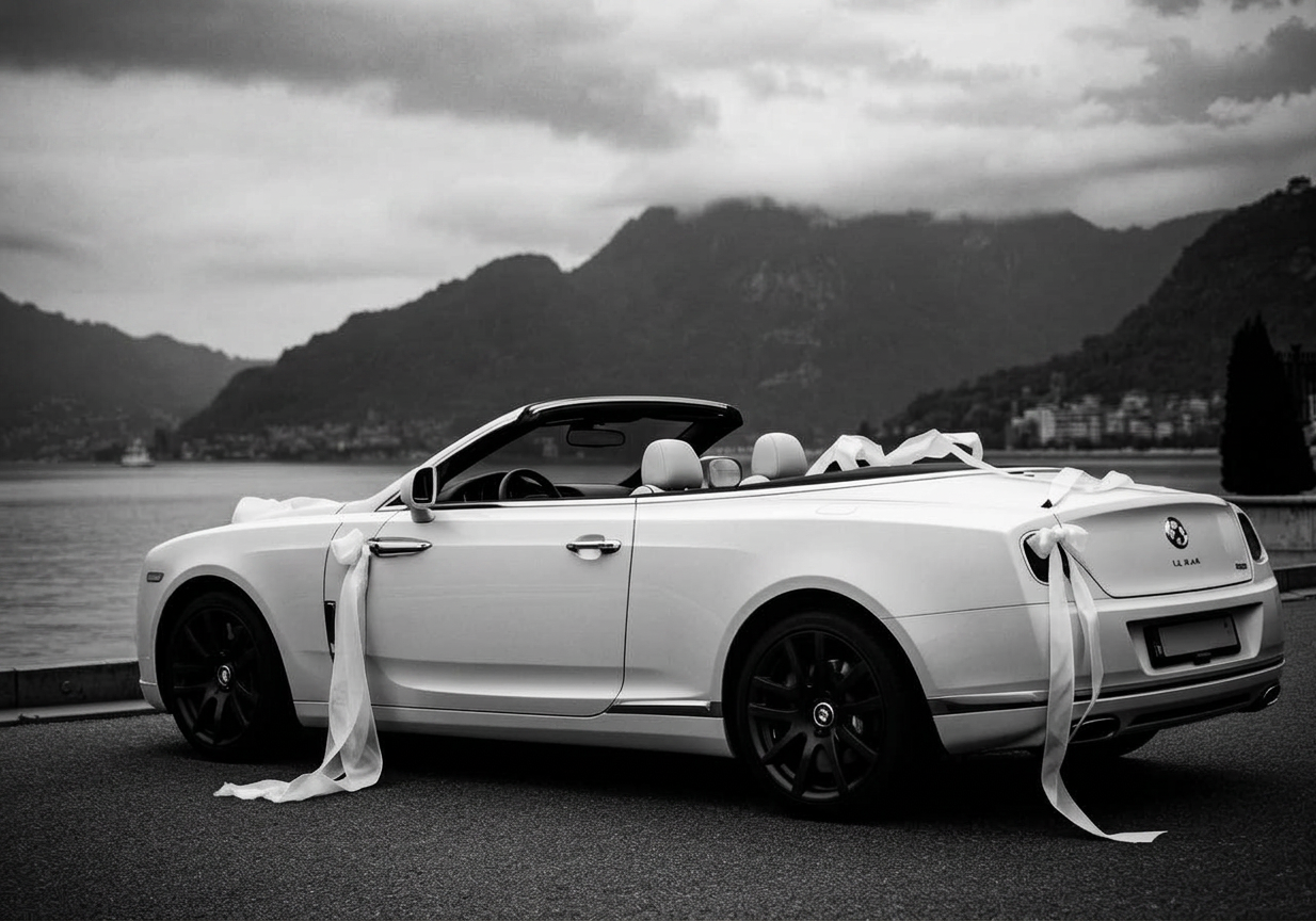 Weddings on Lake Como: the bride and groom's car